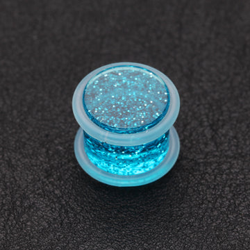 Detail View 1 of A Pair of Glitter Shimmer Acrylic Regs Ear Gauge Plug-Blue